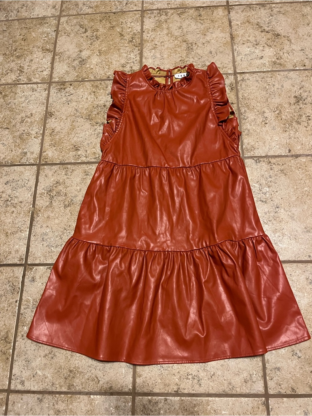 THML Rust Ruffle Neck Tiered Faux Leather Dress Fabulous!!!! - Picture 2 of 7